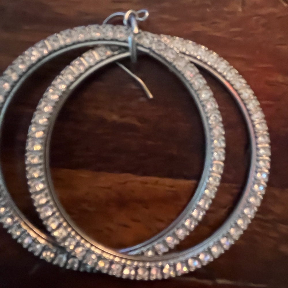 sparkly  silver double Hoop Earrings - Picture 2 of 4